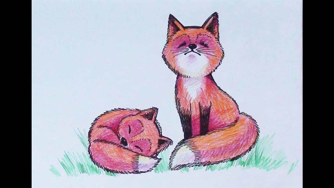 Как нарисовать милую лисичку с лисенком легко, поэтапно, карандашом. Подробный видео урок. смотреть онлайн