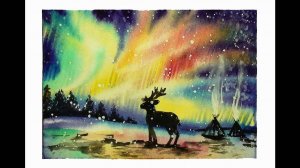 Как нарисовать Северное сияние легко, акварелью. Поэтапное рисование для  начинающих.