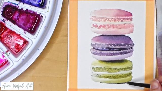 Realistic Watercolor Illustration - Macaron Cookies Tutorial