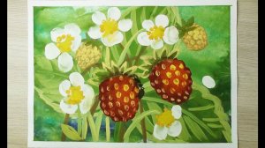 Как нарисовать землянику, клубнику легко, поэтапно, гуашью. Видео урок для начинающих.