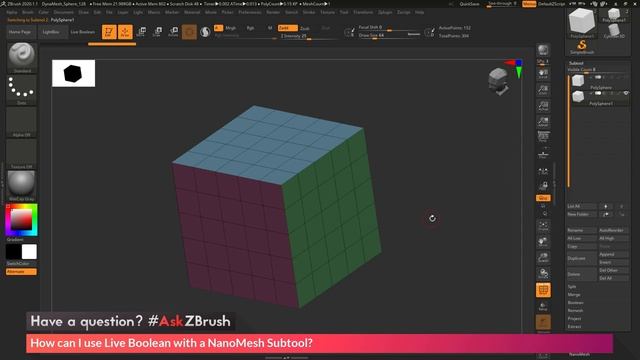 #AskZBrush_ “How can I use Live Boolean with a NanoMesh Subtool”