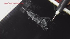 Гравировка бормашиной картины на стекле Зимний пейзаж