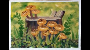 Как нарисовать ГРИБЫ ОПЯТА красками, гуашью. Поэтапное рисование для  начинающих.