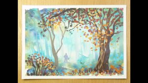 Как нарисовать ОСЕНЬ гуашью. "Туманное утро в лесу". Поэтапное рисование для начинающих.