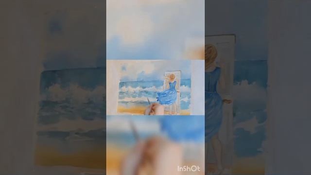 Девушка. Море. Акварельный рисунок смотреть онлайн