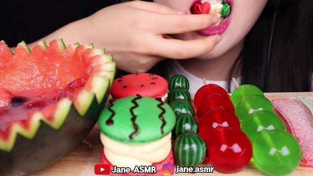 ASMR WATERMELON DESSERTS WATERMELON PUNCH MACARON JELLY 수박화채 수박 마카롱 수박 젤리 먹방 EATING SOUNDS