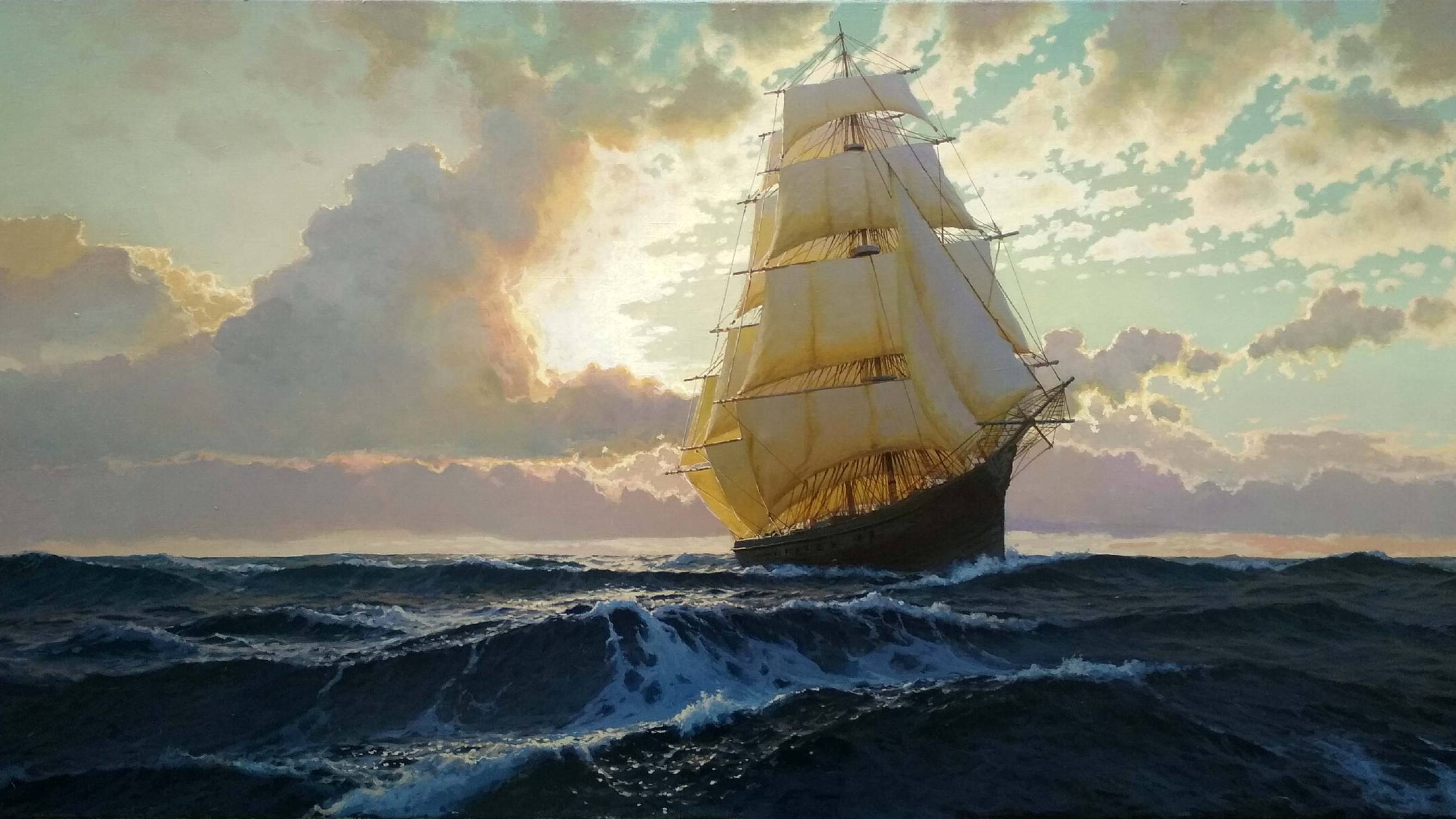 Парусник в море маслом на холсте смотреть онлайн