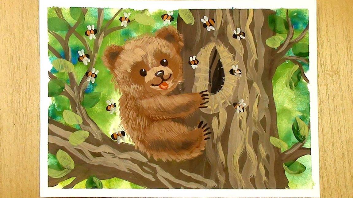 Как нарисовать медвежонка гуашью поэтапно. Рисунок медведя для начинающих. смотреть онлайн