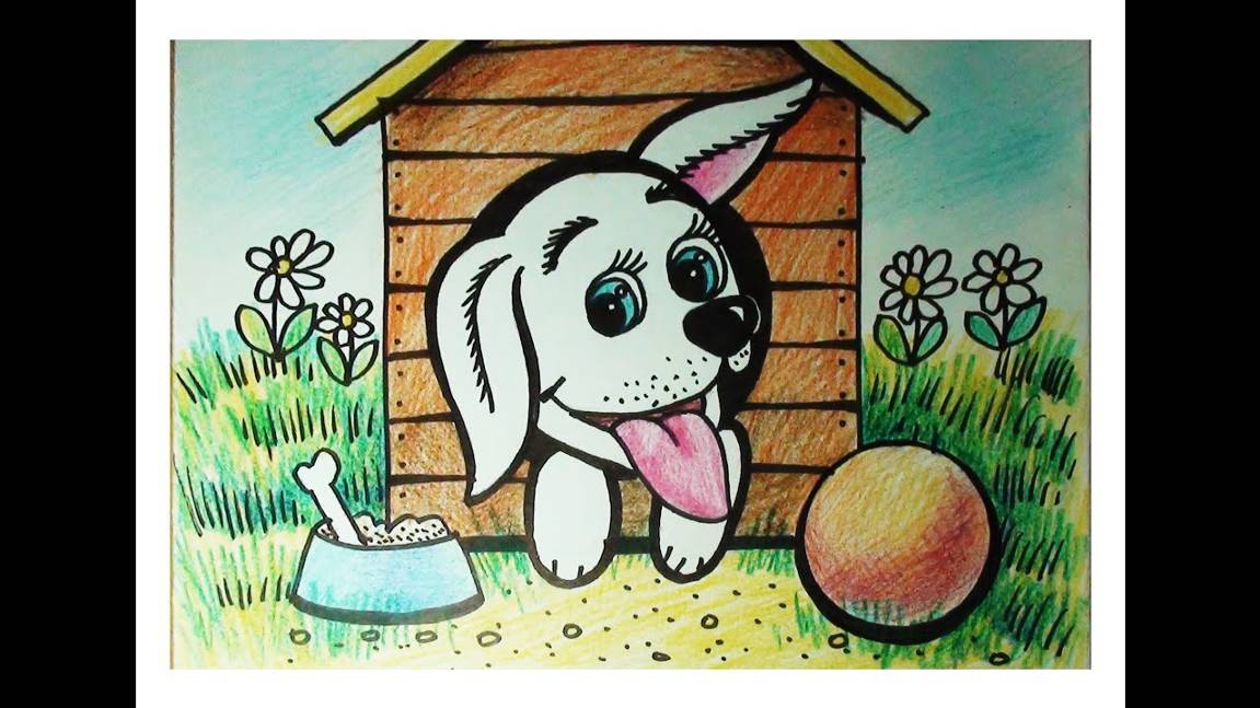 Как нарисовать милого щенка легко, поэтапно. Подробный обучающий урок. смотреть онлайн