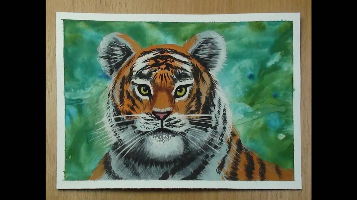 Как нарисовать ТИГРА символ 2022 года гуашью легко, поэтапно. Видео урок для начинающих. смотреть онлайн