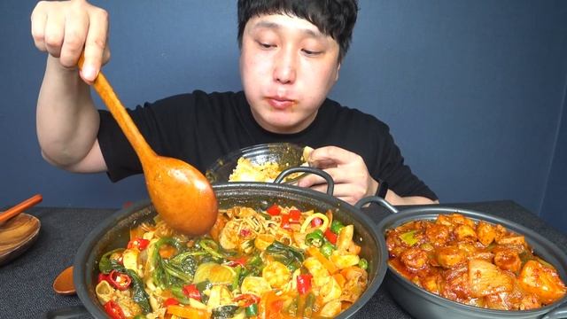 SUB) ASMR 춘천 쌩치킨 곱창전골 대창김치 리얼사운드 먹방 korean mukbang eating show