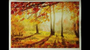 "ОСЕНЬ". Как нарисовать КРАСИВЫЙ ПЕЙЗАЖ гуашью. Поэтапное рисование для начинающих.