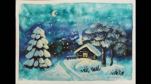 Как нарисовать Зиму легко, поэтапно гуашью. Рисование для начинающих.