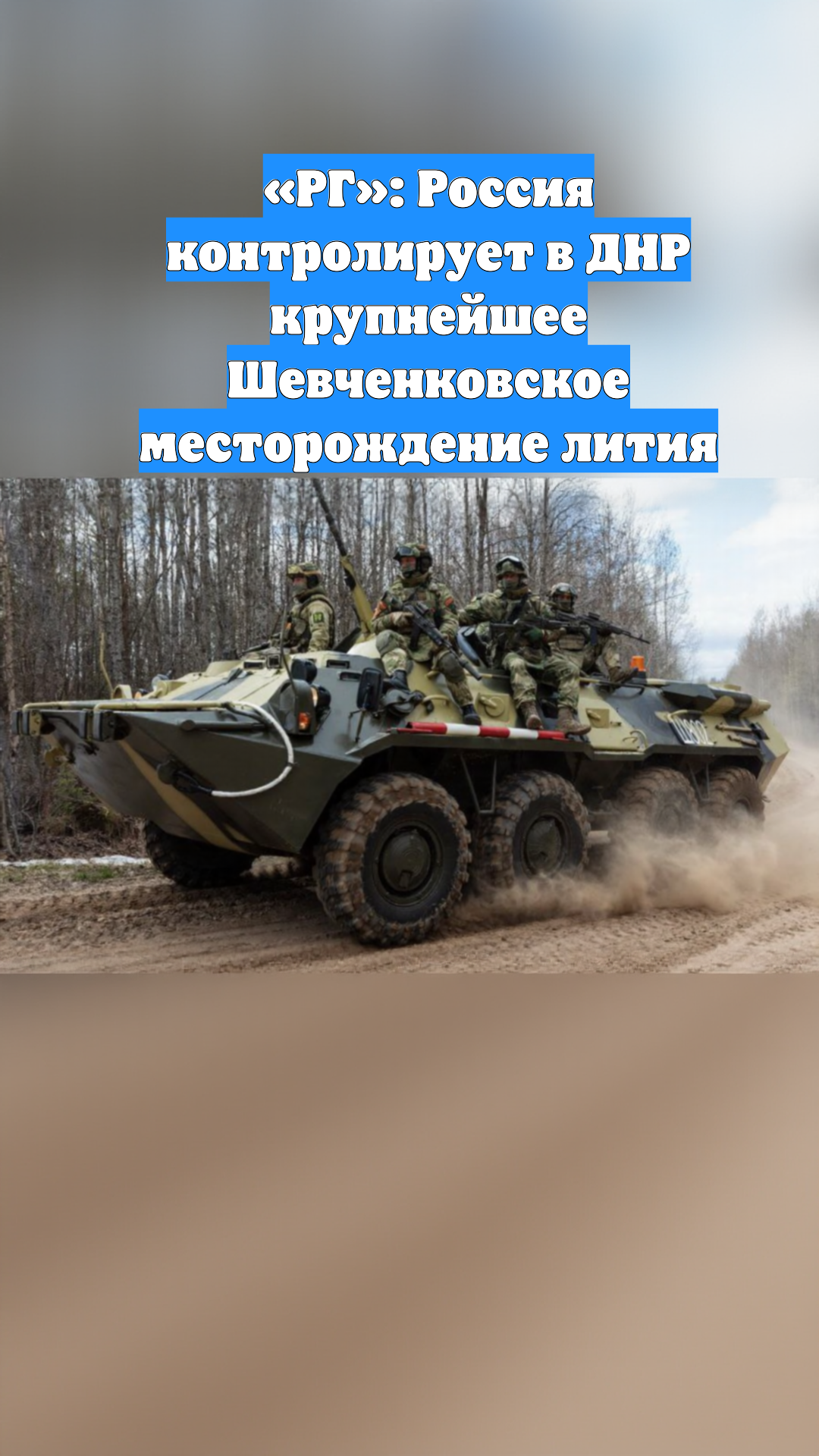 «РГ»: Россия контролирует в ДНР крупнейшее Шевченковское месторождение лития