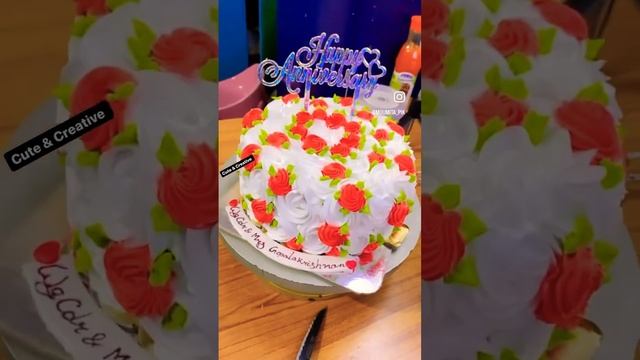 Simple design Flora Cake | Flora Cake | white & Red colour Cake | Anniversary Cake 🍰 | #cake #short