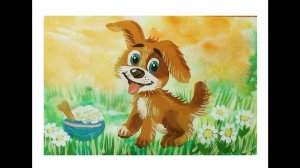 Как нарисовать милого щенка легко, поэтапно гуашью. Видео урок для начинающих.
