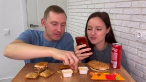МУКБАНГ ВКУСНО И ТОЧКА БУРГЕРЫ КАРТОШКА ФРИ СТРИПСЫ НОЖКИ НАГГЕТСЫ СОУС СЫРНЫЙ