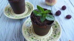 Творожный десерт в шоколадном стаканчике