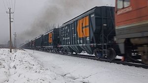 Тепловоз 2ТЭ116У-0121 с грузовым поездом.