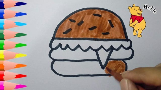 Drawing and Coloring Burger 💞 Menggambar dan Mewarnai Burger 💞 Рисование и раскраска гамбургера