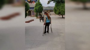 Polio Lady Sightseeing Tour On Underarm Crutches | Short Leg Woman