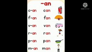phonic three letter words# 'an' words family///can,fan,man,ran,van,pan/words ending with 'an'
