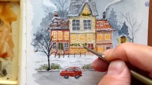 Иллюстрация акварелью. Нарисуем зимний городской пейзаж