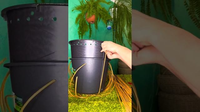 Высокое кашпо из ротанга, на основе 16 л ведра+ таз 15 л. Как установить стойки?