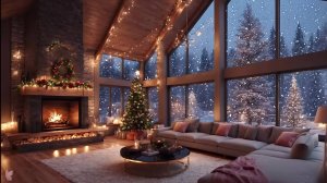 Камин и снегопад в теплой рождественской атмосфере 🎄 Фоновая Расслабляющая Рождественская музыка