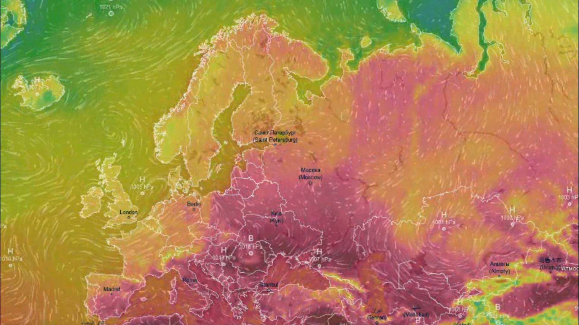 Движение воздушных масс воздуха над Европой и ЕТР за аномально-теплый 2024 год