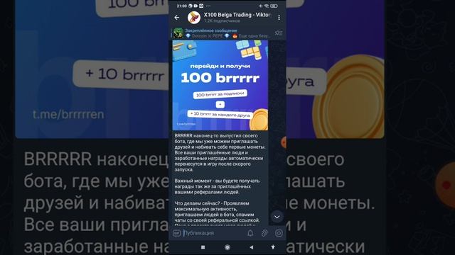 BRRRRR  выпустил своего бота где мы уже можем приглашать друзей и набивать себе первые монеты