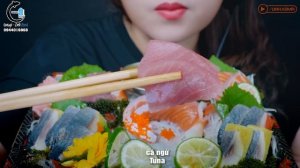 ASMR UNAGI FOOD DELI SASHIMI PLATTER(SALMON,TUNA,TOBIKO EGGS,HERRINGS PRESSED EGGS,OCTOPUS)LINH-ASM