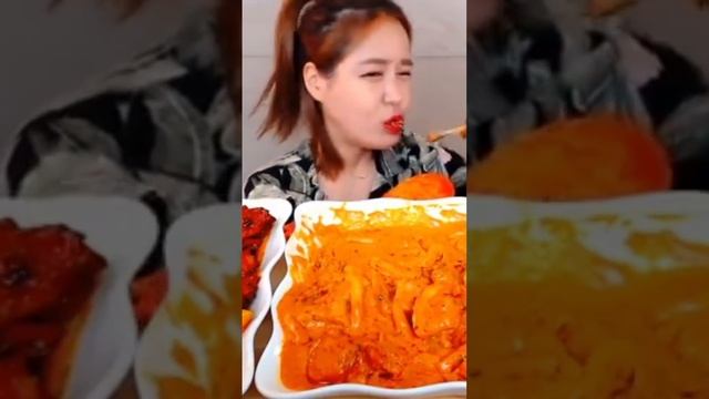 Rose Udon Noodles, Spicy Grilled Chicken With Tteokbokki and Pickled Radish#shorts #short #viral