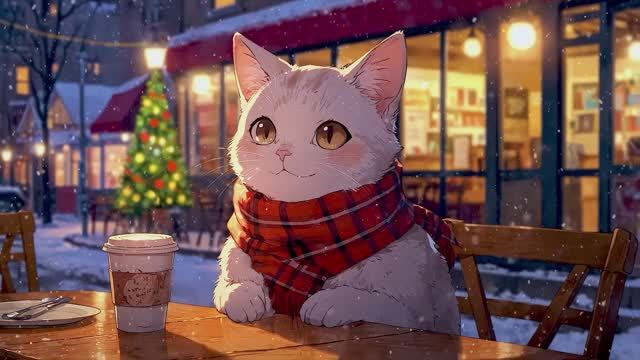 Chill Meow In The Winter Coffee Shop ☕ Lofi Cat Music ☕ December Lofi Songs For The Winter Nights