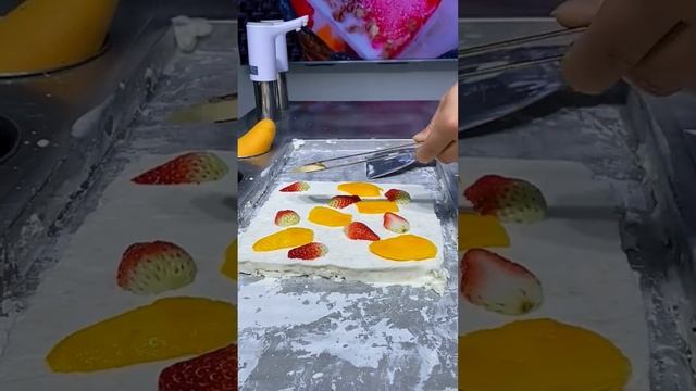 Ice Cream Rolls N1| ice cream Yogurt,watermelon,pineapple,dragon fruit MyYouTubeRecipe#Shorts смотреть онлайн