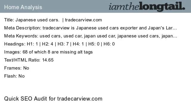 tradecarview.com Quick SEO Audit Score 64.7% смотреть онлайн
