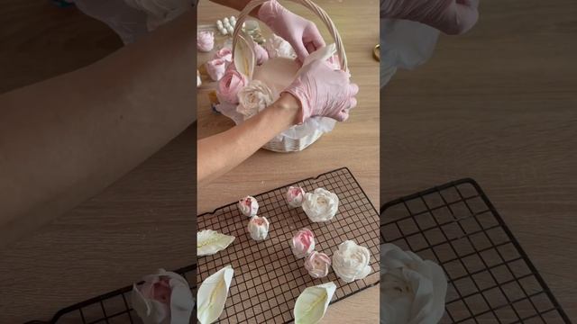 Сборка зефирного букета.Свадебный зефирный букет.Зефирная корзина.#зефирнаяфлористика #зефирныецветы