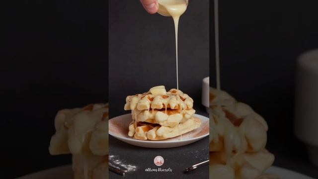 Pouring Condense Milk on Waffles #shorts #dessert #homemadesweets #waffles #condense #milk