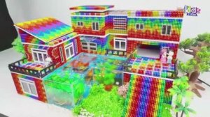 Летняя спортивная вилла с горкой и бассейном для Хомячка из магнитных шариков