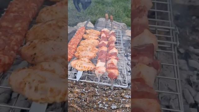 Grilled barbecue with chicken and meat in nature: you will be amazed #keşfet #kabab #shorts #fish смотреть онлайн