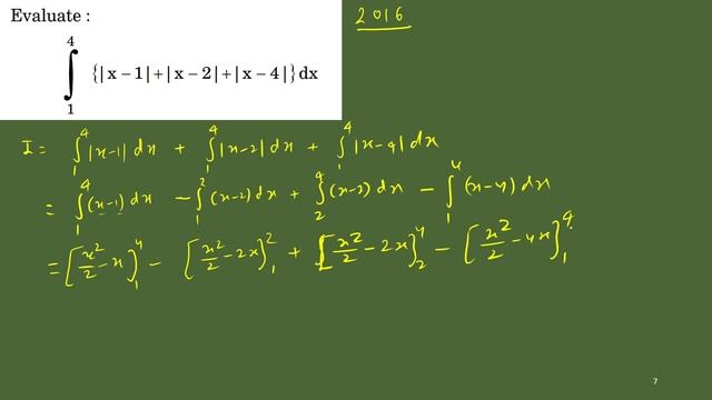 integrate \{|x - 1| + |x - 2| + |x - 4|\} dx from 1 to 4 #cbseboard #pmi #pyq