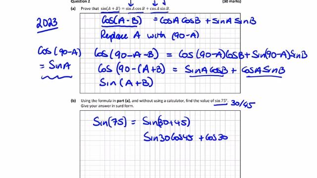 2023 P2 Q2 Proof Sin (A+B), Sin75 without Calculator, Sint=Sin2t смотреть онлайн