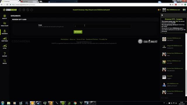 3x 5 dollar code giveaway on csgoarena.com !!