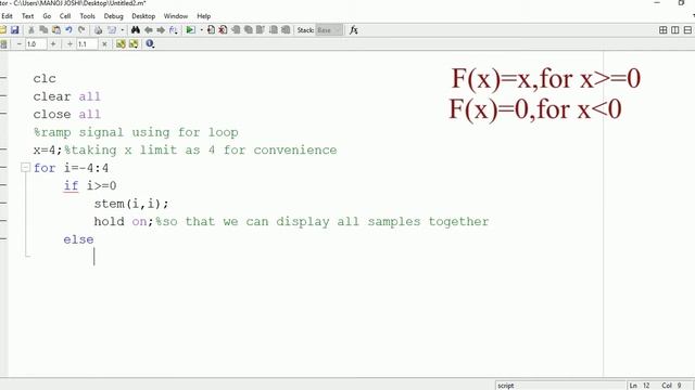 Ramp signal plot  in matlab using for loop