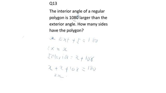 The interior angle of a regular polygon is 108 degrees larger than the exterior angle. смотреть онлайн