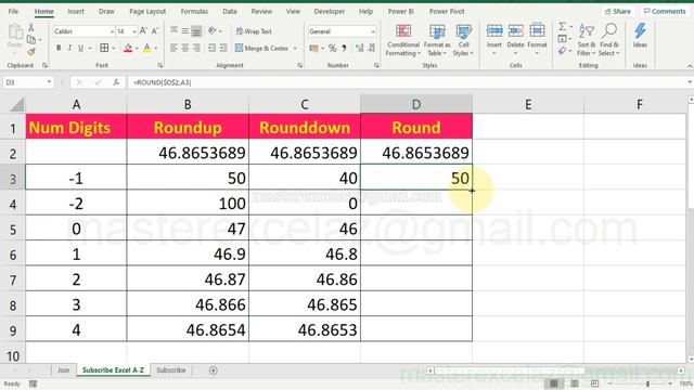 Roundup, Rounddown, Round formulas with 7 level in excel