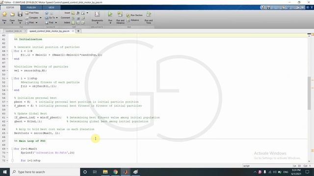 BLDC motor speed control using PSO Algorithm | MATLAB Coding line by line explained