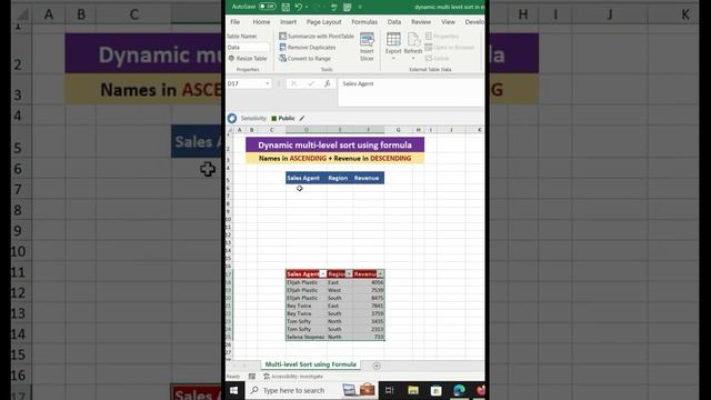 Sorting Function with Dynamic Multi Level or Multi Column Sorting in Excel #excel #exceltutorial