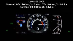 Lexus ES 300h acceleration 0-60 mph 0-100 km/h top max speed GPS drag time hybrid hev kph