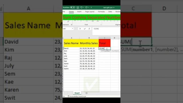 Sum Comma Separated Numbers In Excel